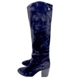 Black Suede heeled Chanel boots